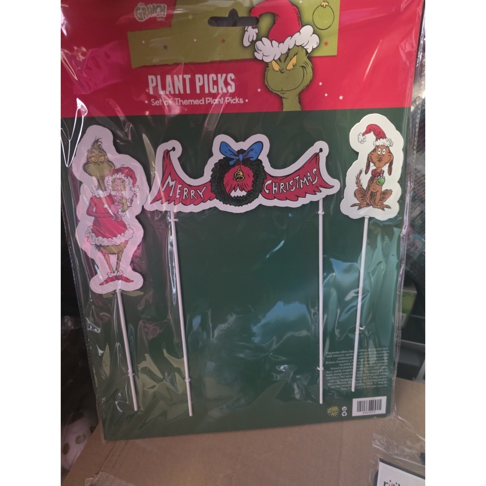 3 Dr. Seuss Grinch Metal Yard Stakes NEW Christmas‎ Plant Picks